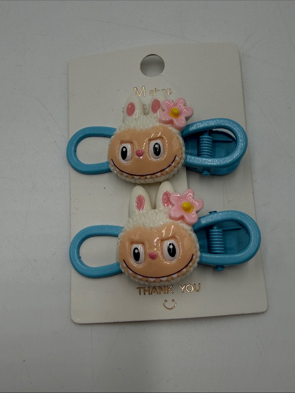 Cute Labubu Flower Hair Clips in Blue and Peach